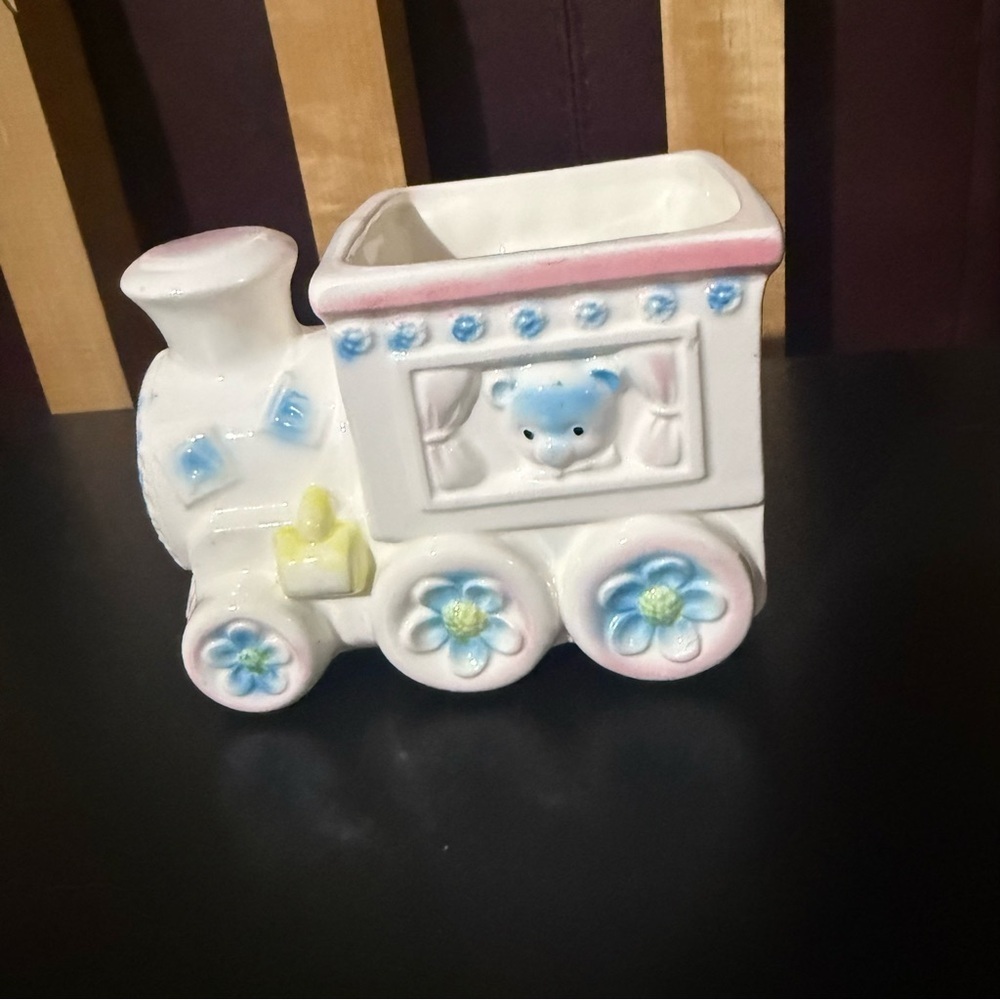 Vintage Relpo Japan Baby Train Planter #6468 Teddy Bear Nursery Decor 1950-60s - Picture 2 of 6